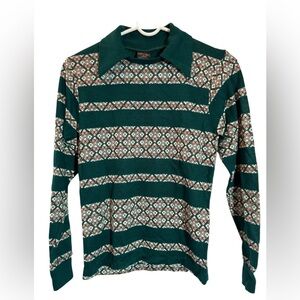 Vtg Sears Perma-Prest Acrylic Long Sleeve Striped Green Shirt Sz 16 Youth/Men XS